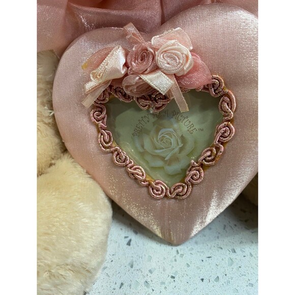 VTG Dan Dee Teddy Bear Plush Holding Pink Heart Picture Frame 8in - Picture 2 of 11